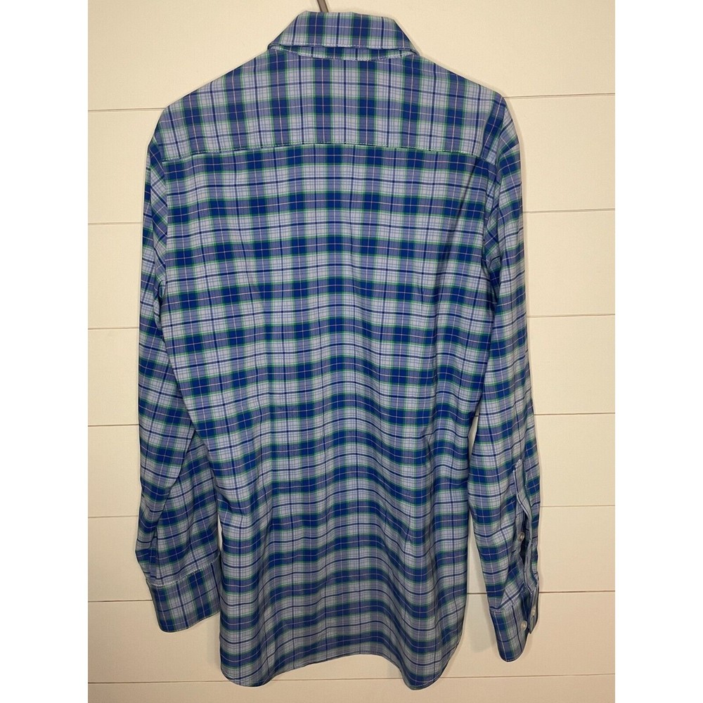 MIZZEN+MAIN Trim Fit Button-Up Shirt   Blue Check Plaid  Poly Spandex  (Men's S) - Picture 3 of 4